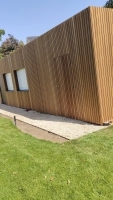Tuinhuis/berging 400 x 500 cm - thermowood ayous plank 1,5 x 13 horizontaal 4-zijdig T+GR